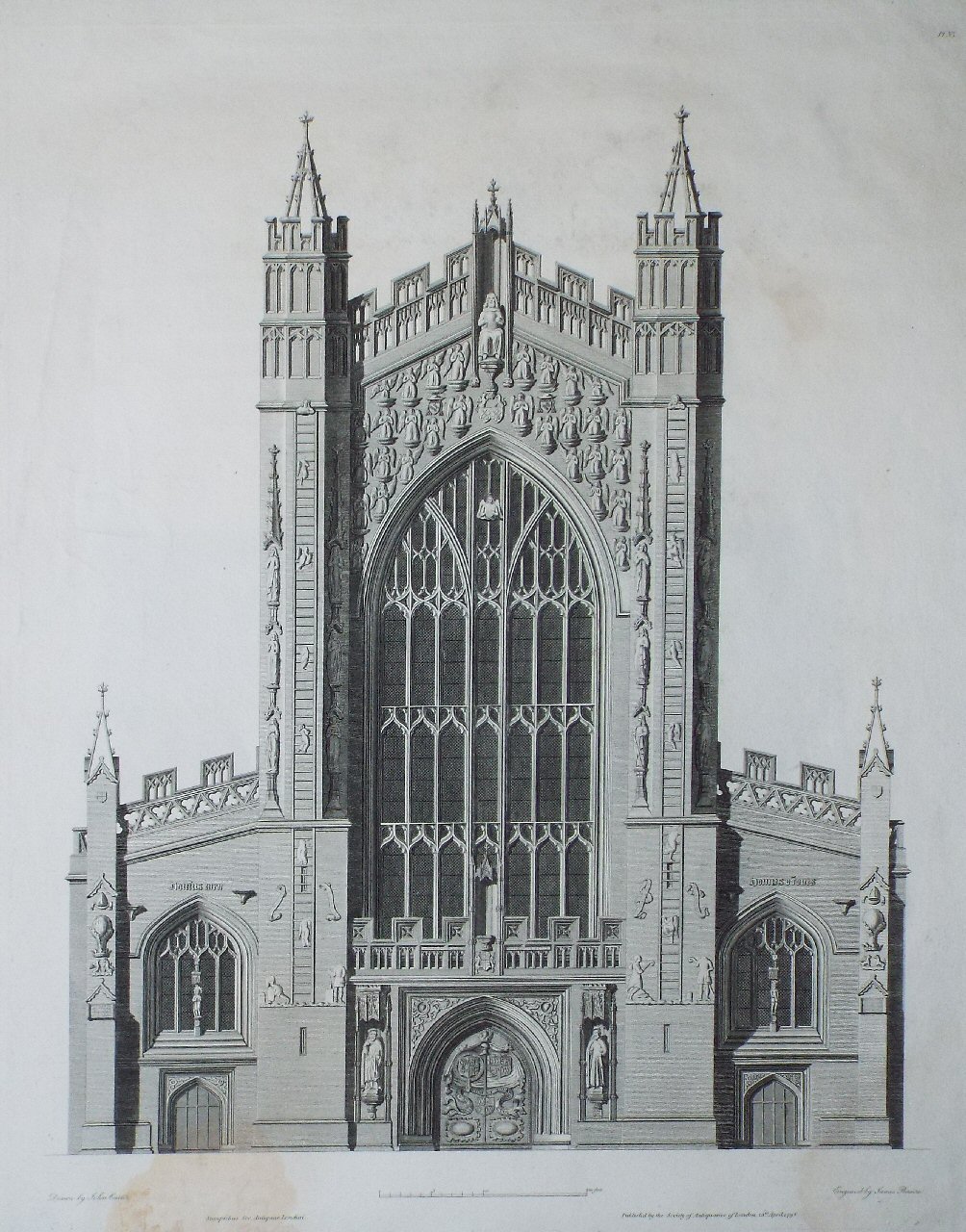 Print - (Elevation of the West Front of the Abbey) Pl. 6 - Basire